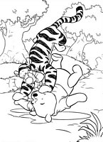 do wydruku kolorowanki Kubuś Puchatek i Przyjaciele, tygrysek bryknął na kubusia, obrazek dla dzieci do pokolorowania - numer  9